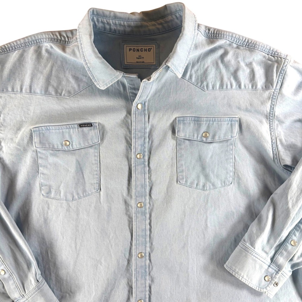 Poncho Western DENIM Mens 3XL Light Blue PEARL SNAP Regular Fit SH-DM-WS-LS-6001